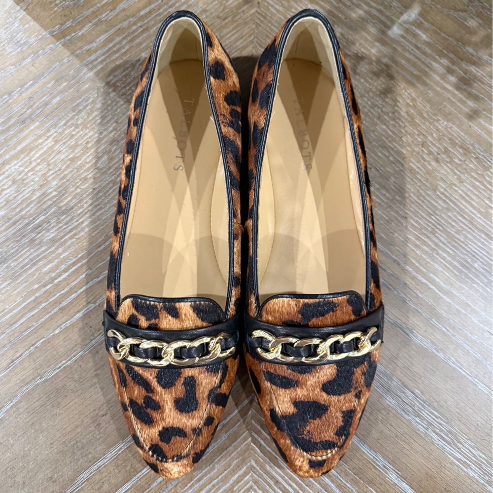 Talbots Lucy Chain Link Leopard Calf Hair Flats Loafers Shoes Size Women 7M - Picture 3 of 8